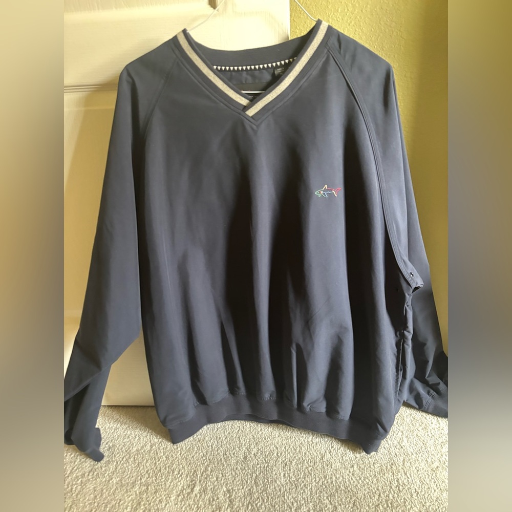 Greg Norman Collection Navy longe sleeve Shirt with Striped Trim